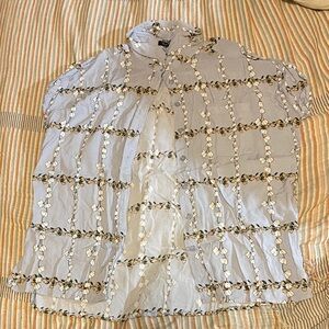 Velvet Heart Light Blue Button Down Shirt with Floral Pattern